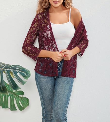 Image of Bolero Shrugs for Women Dresses Black White Lace Summer Beach Lightweight Sheer Long Sleeve Wedding Cardigan Dressy
