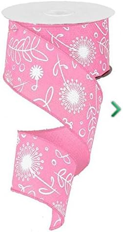 Pink and White Floral Wired Ribbon, 2.5 x 10 Yards, RG146922