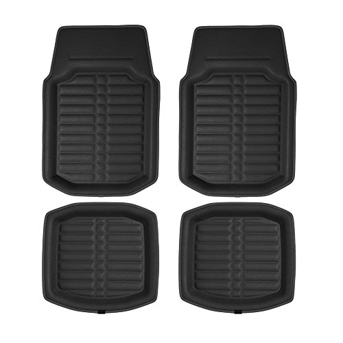 Image of FH Group Universal Fit for all weather protection Deep Tray Style Automotive Floor Mats fits most Cars, SUVs, and Trucks, 4 Piece Solid Black