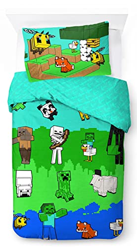 Listado de Ropa de cama infantil que puedes comprar esta semana. 47 Jay Franco Minecraft Creative Mode Juego de Ropa de Cama Infantil 100% algodón, 135 x 200 cm, tamaño Individual, Funda nórdica y Funda de Almohada de 50 x 70 cm