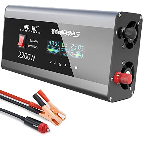 FAIRYT Convertisseur Pur Sinus 2200W/2600W/3000W/3500W-DC 12V/24V/48V/60V à AC 220V/230V Onduleur-2 Prise de Courant Alternatif et 1 Port USB-transformateur de Tension,2200W-48/V/60Vcurrent