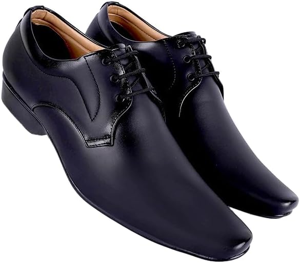 GreaTech Men’s Formal Lace-Up Shoes | Premium Synthetic Leather Office Comfortable Cushioned Insole | Anti-Slip Sole | Classic Black Dress Shoes for Men