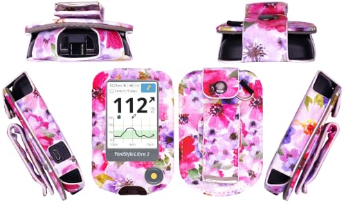 usastar-SNK Design Premium Fitted Leather Case with Screen Protector, Belt Clip & Carabiner (Neck Lanyard and Carabiner) for Freestyle Libre, Freestyle Libre 2, Freestyle Libre 3 (White/Pink Rose)