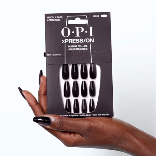 OPI xPRESS/ON Lincoln Park After Dark | Dark Purple Long Coffin Press On Nails | With Nail Glue | Long Lasting, Reusable, Non-damaging