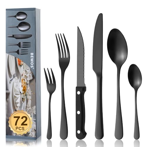 BEWOS Set Posate 72 Pezzi Inox Nero