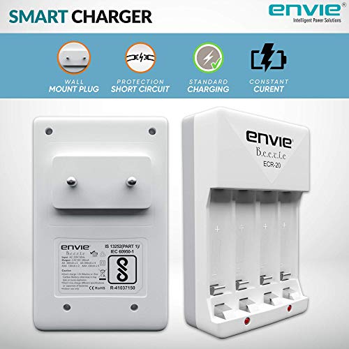Image of ENVIE (ECR2028008002PL) Beetle High Speed Wall Plug Charger ECR 20 for AA & AAA Ni-mh /Ni-cd Rechargeable Batteries with 2 xAA2800 & 2xAAA800 Infinite Plus Rechargeable Batteries & LED Indicator