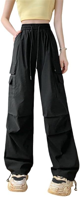 JYHBHMZG Women's American Style Summer Cuffed Hem Wide Leg High Waist Casual Sports Cargo Pants