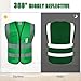 Custom Logo Mesh Safety Vest Class 2 High Visibility Reflective Vest with Pockets Breathable Construction Workwear （Green，S）