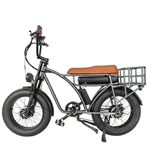 Lanshanchu (Us Spot Smlro E5 Plus Electric Retro Cargo Bike 2000W Dual Motor Motorcycle Ebike 48V 18Ah Ebike 20" Fat Tire 7 Speed E Bike Mtb Mountain City Road Snow Bike-H #TOP7