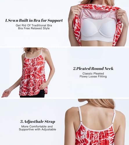 Image of Camisoles for Women with Built in Bra Adjustable Strap Tank Tops Cami Sleeveless Summer Tops for Workout Sleeping Traveling