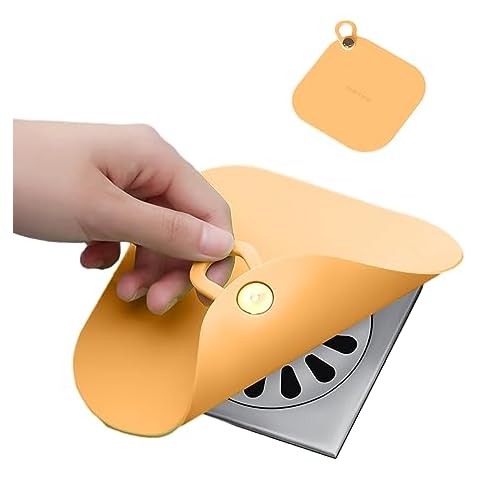 MAOYONG Shower Drain Cover Tub Stopper - Square Silicone Floor Drain Cover for Bathroom, Shower Drain Stopper Bathtub Stopper, Kitchen Sink Drain Stopper 5.9 Inch Orange Cover