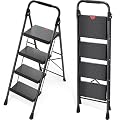 KINGRACK 4 Step Ladder,Folding Step Stool with Handrail, Anti-Slip Wide Pedals, Safe-Lock Design, Pass 800lbs Load Testing, Foldablel Step Stool for Home, Kitchen, Black