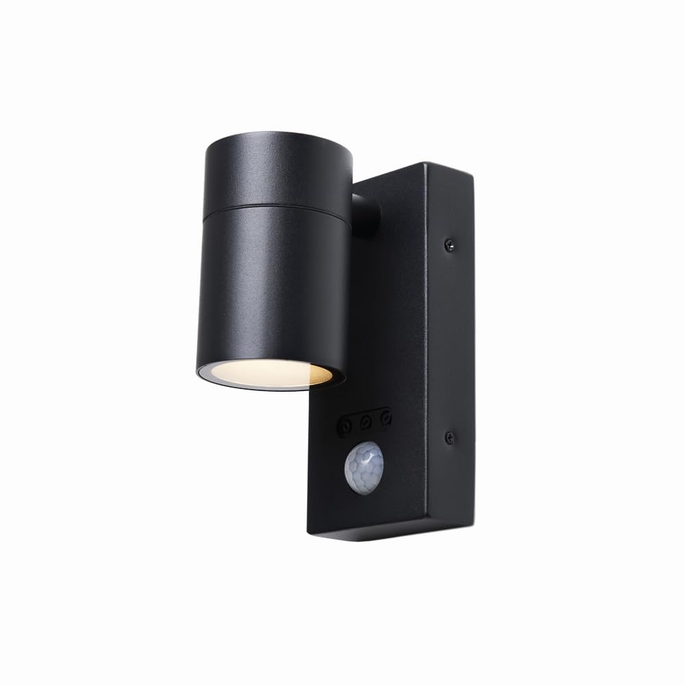 Litecraft Black Kenn Wall Light Outdoor Up Or Down Ip65 Rated Fitting With Pir Motion Sensor