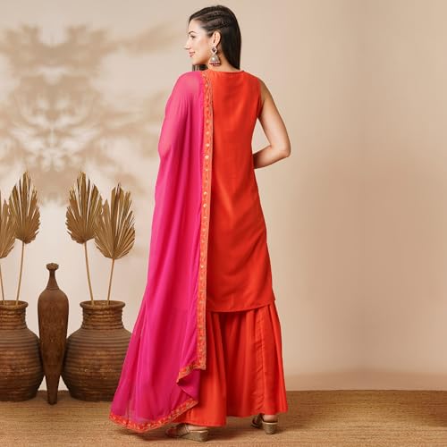 Image of Globus Women Kurta Set (GS568602 Orange S)
