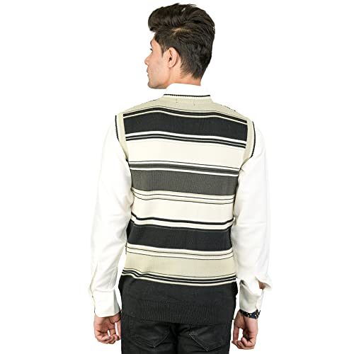Image of Men Woolen V-Neck Printed Design Sleeveless Pullover Heavy Rainbow Fabric Winter Wear Pure Wool Cardigan Regular Coaty Fully Warm Heavy Pullover Cardigans Free Sizes