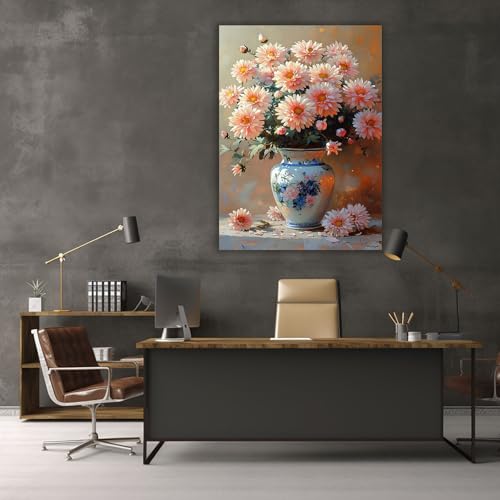 Image d'art moderne chrysanthème rose grand format encadré - 2