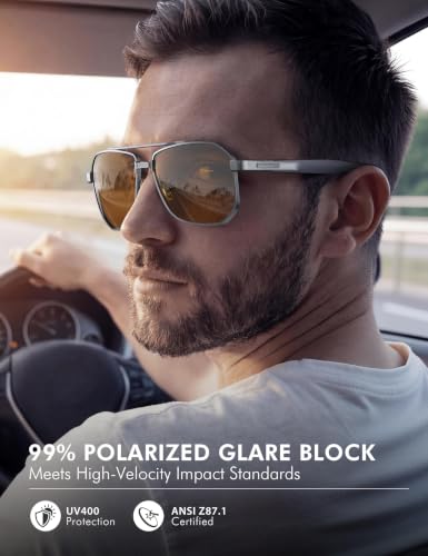 Image of Luenx Aviator Polarized Sunglasses for Men: Square UV400 Driving | Big Head Fit,Adjustable Nose Pads,Lightweight,Anti-slip,Impact-resistant,Scratch-Resistant,Glare Reduction,Gift-Ready Set