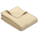 Ibena Porto Kuscheldecke 150x200 cm - Wolldecke creme einfarbig, pflegeleichte Baumwollmischung, kuschelig weich und angenehm warm