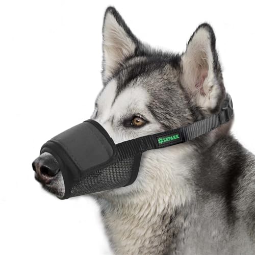 Maulkorb für Hunde, Weich und Atmungsaktiv, Mit Wabenstruktur, Größenverstellbar, Geeignet für Kleine, Mittelgroße und Große Hunde, Verhindert Effektiv Beißen und Bellen(L, Schwarz)