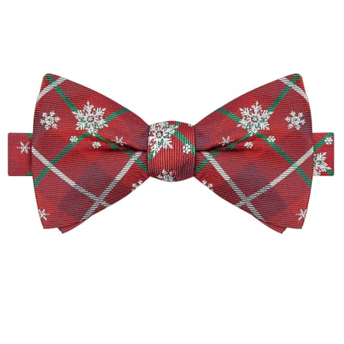 KissTies Mens Pre-Tied Christmas Bow Tie Red Snowflakes Plaid Bowties