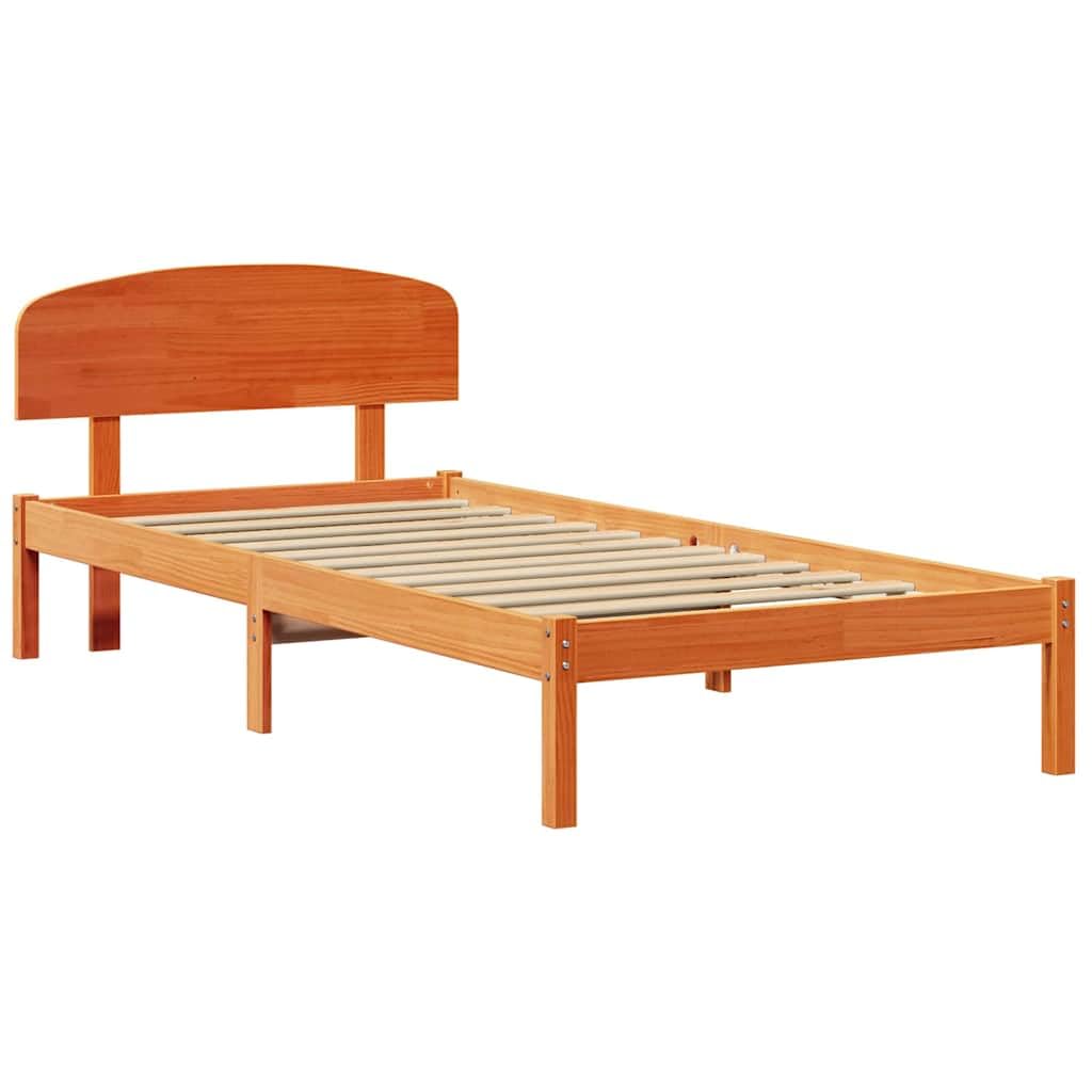vidaXL Estructura de Cama con cabecera Marrón Cera 75 x 190 cm, Cama de Madera de Pino Moderna, con Cabecero, Fácil Montaje, Muebles Minimalistas para Tu Dormitorio