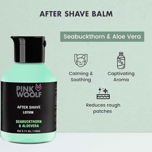 Image of Pink Woolf Shaving System for Men | Pre Shave Oil + After Shave Lotion | Smooth Shave & Post Shave Skin Comfort | Works with Safety & Cartridge Razors | SEABUCKTHORN ALOE VERA