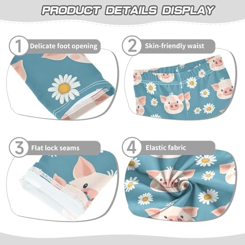Cartoon Pig Face Girls' Leggings Toddler Doodles Daisy Flowers Kids Yoga Pants Dance Active Tights 4T3