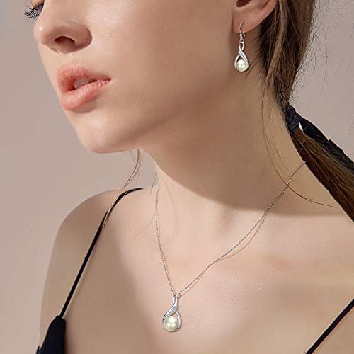 EleQueen 925 Sterling Silver CZ Freshwater Cultured Pearls Bridal Pendant Necklace Earrings Wedding Jewelry Sets, Valentine's Day/Mother's Day/Christmas Gift - Image 3