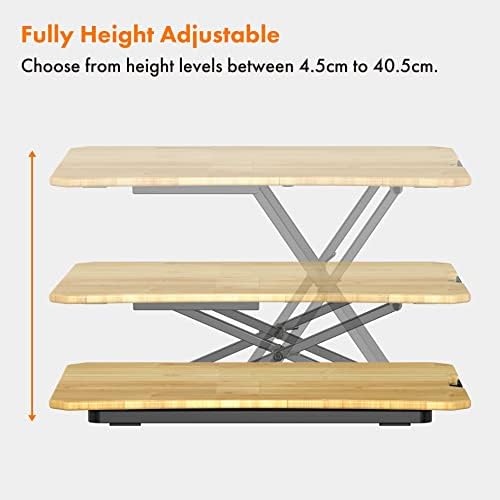 VonHaus Standing Desk Converter - Ultra-Slim Bamboo, Height Adjustable Standing Desk - Sit Stand Desk Converter, 67cm x 40cm, Max Height 45cm - Desk Risers for Standing or Sitting - 8kg Capacity