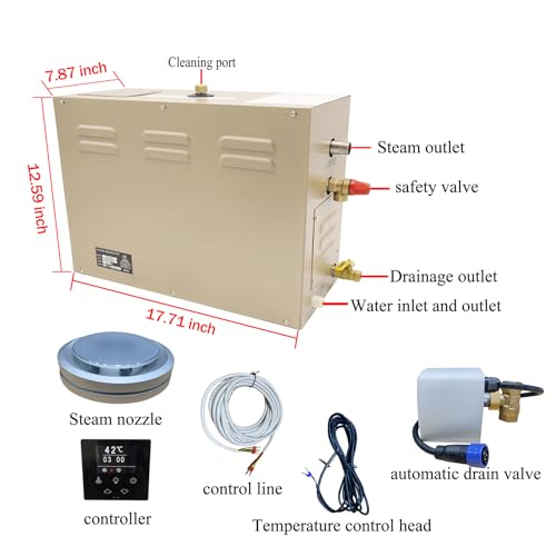 JJFFTAO,Steam shower generator,9kw Household-Commercial,Steam shower generator kit,with self-draining system,Temperature adjustable 95-131°F,Applicable space 315～350ft3