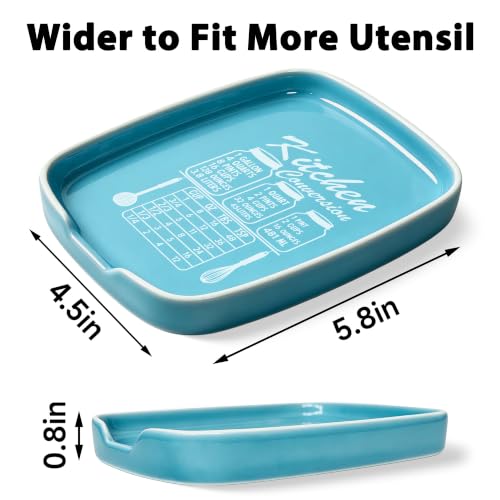 Image of Blue Spoon Rest for Stove Top, Ceramic Spoon Holder for Kitchen Counter | Funny Large Cooking Utensil Rest, Conversion Chart Modern Farmhouse Kitchen Decor and Accessories for Cooking Lovers