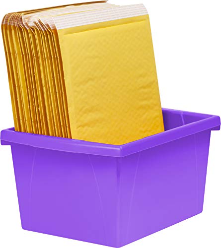 Image of Storex 4 Gallon Storage Bin - Plastic Classroom Organizer for Books and Supplies, Violet, 1-Pack (61481A06C)