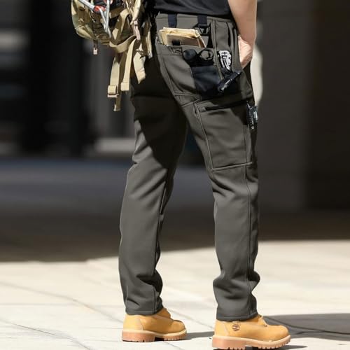 Khaki Cargo Pants for Men Fleece Lined Waterproof Ripstop Tactical Pants Outdoor Thick Hiking Work Trousers4