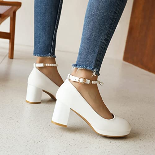 Women's Chunky Mid Block Heel Pumps Square Toe Buckle Strap Comfortable Mary Jane Office Dress Shoes4