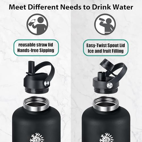 Image of 64oz Insulated Water Bottle, Triple Wall Vacuum Stainless Steel Bottle, 48H Cold & 24H Hot, Leak-Proof BPA-F Jug with Straw & Spout Lids for Sports & Outdoor