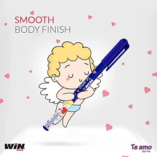 Image of WIN Te Amo Bal Pens | 100 Pens (60 Blue Ink & 40 Black Ink) | The Magic of Gel in Ball Pen | 0.7 mm Tip for Smooth Writing | Cute & Stylish Printed Body with Angel & Heart | Te Amo bole toh Love