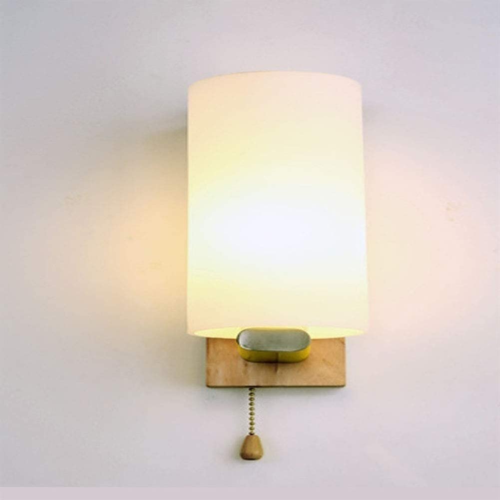 Aplique de pared LED de madera para dormitorio con interruptor de tirador y tulipa 8