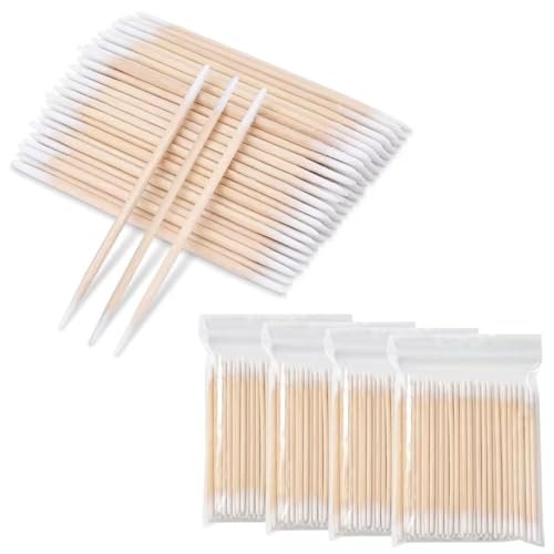 Wattestäbchen, 400 Stück Doppelspitzig Holz spitz Wattestäbchen Applikatoren für Tattoo, Holzgriff, Augenbrauen, Eyeliner, Beauty, Make-up, Nägel