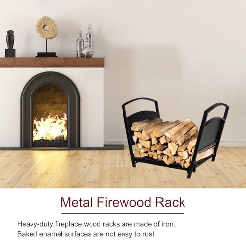 Support bûches pliable en acier noir pour rangement de bois de chauffage intérieur