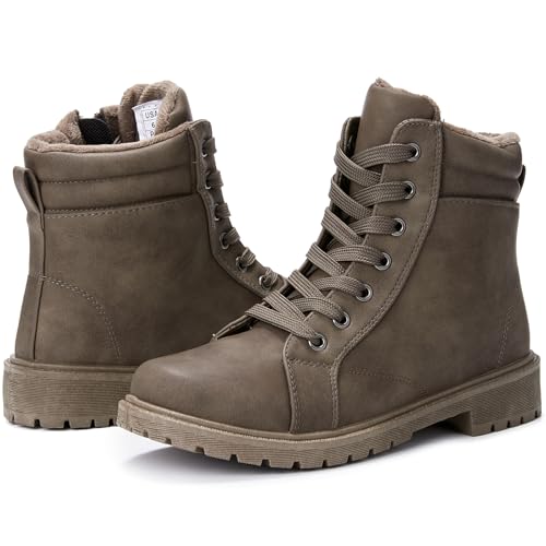 hash bubbie Women's Waterproof Ankle Boots Non Slip Combat Boots Black Fuzzy Winter Boots White Lace up Snow Boots for women Fall Boots with Zipper