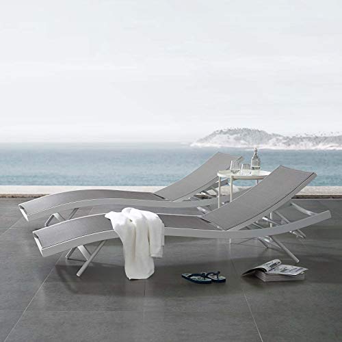 Modway Glimpse Aluminum Mesh Outdoor Patio Poolside Deck Chaise Lounge Chair In White Gray #TOP1