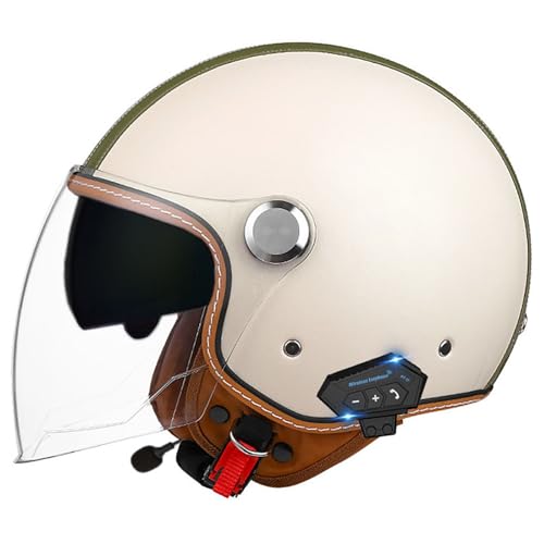 Casco vintage de cuero 3/4 con doble visera y Bluetooth para una conducción segura
