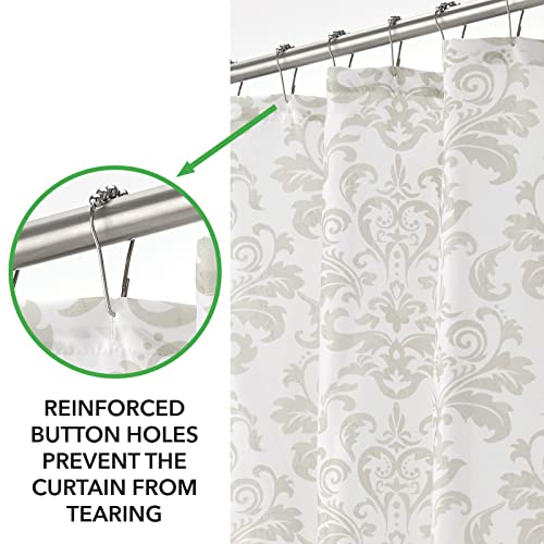 Mdesign Damask Pattern Fabric Shower Curtain - Luxury Shower Curtain For Sophisticated Bathroom Decor - Modern Damask Curtain For Showers, Stalls, And Bathtubs - 72" X 72" - White/Light Gray #TOP16