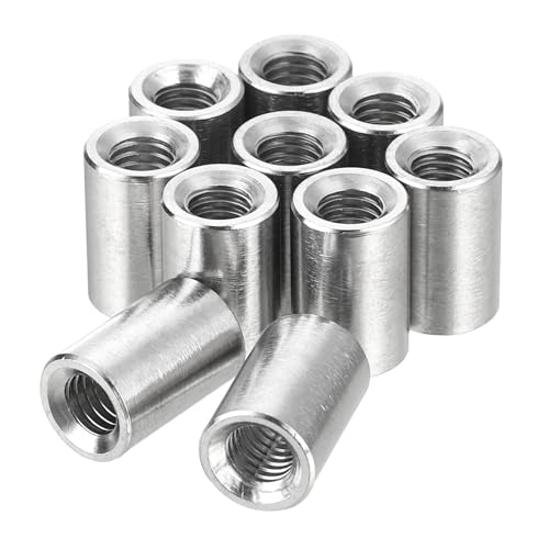 sourcing map 20Pcs Round Weld Nuts, M6x10x15mm Long Weld on Bung Female Nut Threaded - 304 Stainless Steel Round Connector Nuts Sleeve Rod Bar Stud, Silver