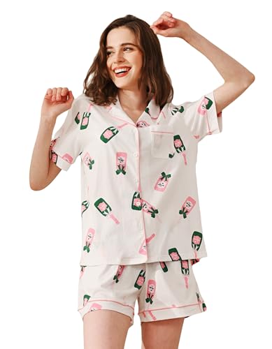 100% Cotton Pajamas for Women Sets 2 Pieces Pjs Button short sleeves with Pockets Soft Sleepwear Loungewear XS-XXL