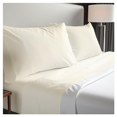 Dwell Studios Luxe Comfort: 400TC Cotton Sateen Weave Queen Sheet 4 Pc Set - Extra Deep Pocket - Fits 18" Mattresses - Ivory, Queen