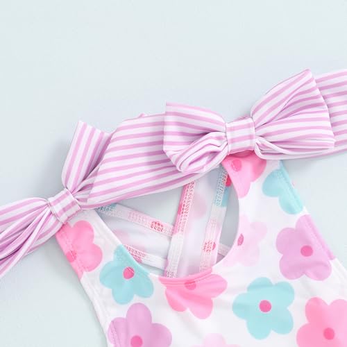 Image of Toddler Kids Girl One Piece Swimsuit Floral Sleeveless Backless Swimwear Bowknot Ruffled Bathing Suit Beachwear