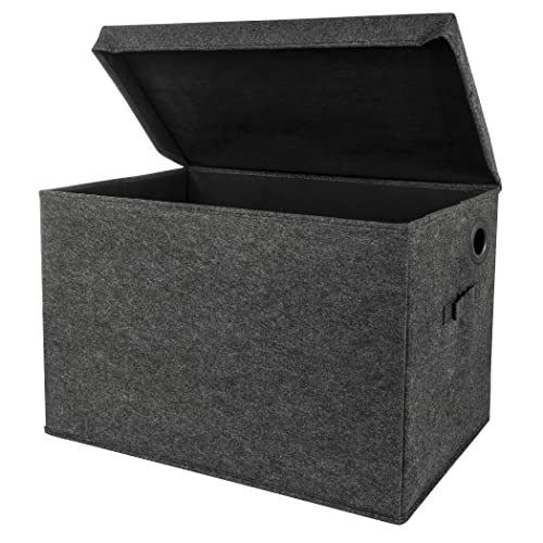 Sammy & Lou Collapsible Felt Soft Toy Box Toy Chest for Toddlers Toy Storage Organizer with Handles and Hinged Lid, 22 x 14.5 x 15 inches, Charcoal Gray