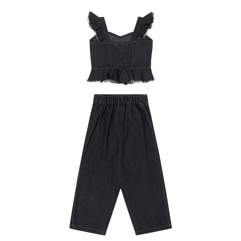 Image of superminis Girl's Denim Solid Top And Trouser Co-Ords Set Dress | Stylish & Comfortable