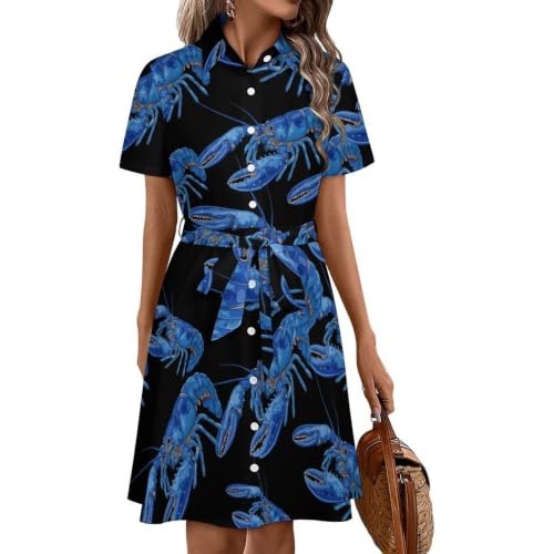 Robe chemise homard bleu en coton pour vos déjeuners en terrasse et balades estivales